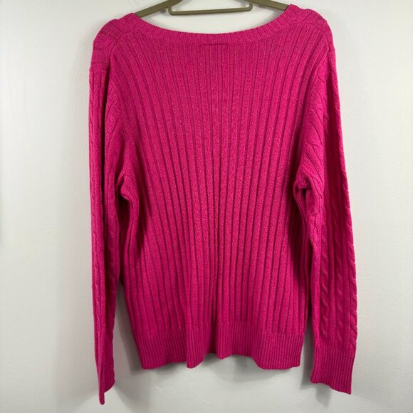 Lane Bryant Angora Rabbit Hair Cable Knit V Neck Pink Sweater Size 18/20 - Picture 8 of 11